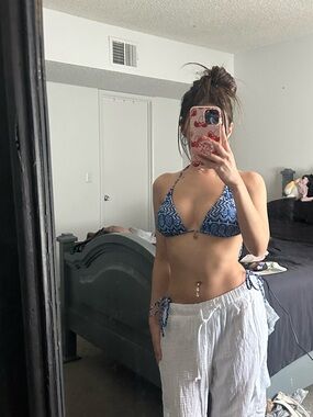 Blue Pattern Triangle Bikini Top & Bottoms in SMALL